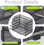 Cawukege 2 Pack 5 Tier Paper Organizer, Letter Tray with Handle, Mesh Desk Organizer, Metal File Organizer, Office Desk Accessories for Home, Office, Classroom, School -Grey