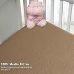 Muslin Crib Sheets for Boys Girls 100% Cotton Fitted Baby Crib Sheet 2 Pack Soft and Breathable for Standard Crib Mattress & Toddler Mattress 52x28in (Beige & Coffee)