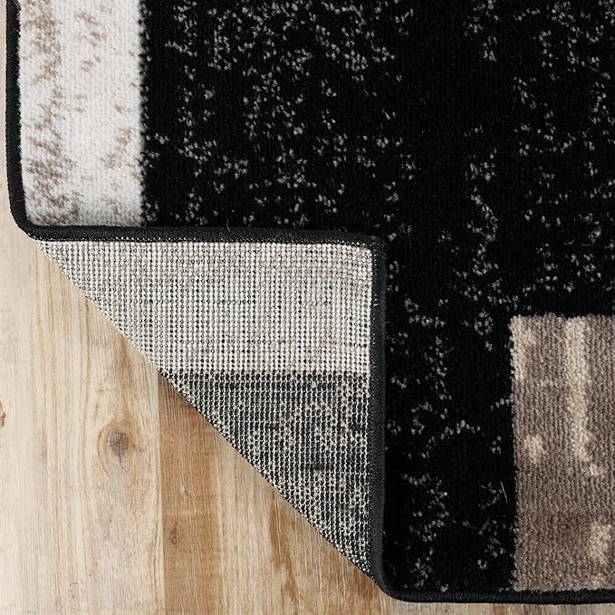 Superior Indoor Runner Rug, Jute Backed, Modern Geometric Patchwork Floor Decor for Bedroom, Office, Living Room, Entryway, Kitchen, Hardwood Floors, Rockwood Collection, 2' 7" x 8', Ivory-Beige