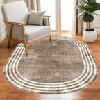 Country Earth Tone Brown Minimalist Distressed Home Office Rugs 10x12 for Living Room Bedroom Diningrooom Machine Washable Soft Thick Area Rug Nursery Dorm Kitchen Oval Geometric Bordered Large Carpet