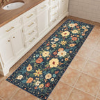 DUKINO 2x5 Runner Rug for Hallway, Washable Kitchen Floral Runner Rug with Non Slip Backing, Low Pile Soft Boho Carpet for Kitchen, Hallway, Entryway, Laundry, Bedroom, Navy Blue