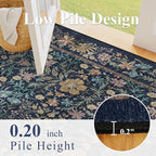 DUKINO 2x3 Entryway Rug, Floral Washable Area Rug with Non Slip Indoor Door Mat, Vintage Low Pile Small Front Door Throw Carpet for Kitchen, Entrance, Bathroom, Bedroom, Dark Blue
