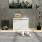 HOMCOM Narrow Shoe Bench with Padded Cushion, Shoe Cabinet with Flip-Drawer and Adjustable Shelf, Small Entryway Bench Holds up to 265lb, 24.4x10.2x18.7 Inches, White