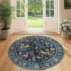 DUKINO 4ft Round Rug, Washable Round Area Rug, Non Slip Indoor Low Pile Animal Design, Soft Small Vintage Circle Carpet for Bedroom, Entryway, Living Room, Dining Room, Navy Blue