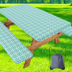 misaya Picnic Table Cover with Bench Cover, Waterproof Elastic Fitted Tablecloth for 6 Foot Tables, Rectangle Washable Polyester Tablecloths for Picnic, Camping, Outdoor (Teal, 30" x 72")