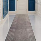 Custom Made Runner Rug for Kitchen Foyer Hallway Entry Choose Your Length 31 Inch Wide Geometric Checkered Design Grey Color (7 feet x 31 Inch)