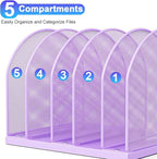 gianotter Desktop File Organizer, Desk Organizer with 5 Compartments, Paper Organizer for Desk, Workspace Organizers for Office Supplies (Purple, Upright Style)