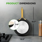 NutriChef 12 Inch Large Ceramic Coated Frying Pan - Non Stick Skillet with Titanium Handle, Omelet Pan Durable, Easy to Clean - Gas, Electric, Ceramic and Induction Compatible Cookware