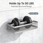 PUSDON Mesh Shower Caddy Wall Mount, Heavy Duty Adhesive Bathroom Shelf Organizer, Rustproof Floating Spice Rack for Kitchen Pantry, Holds 50 LBS, Multi-Purpose Storage Silver Gray -2 Packs (Netting)