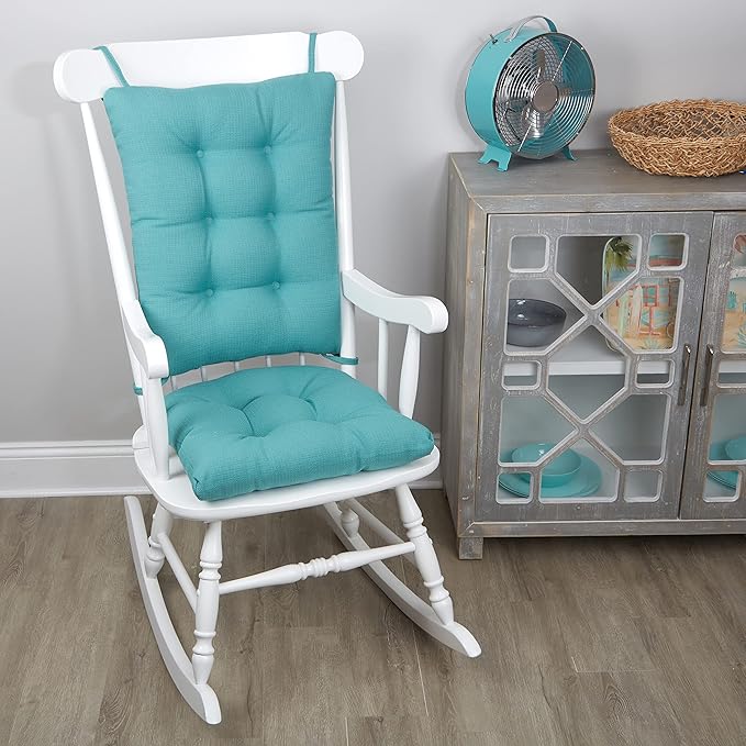 Klear Vu Omega Non-Slip Rocking Chair Cushion Set, Assembled in USA, Thick Padding & Tufted Design, Includes Seat Pad & Back Pillow with Ties, 17x17 Inches, 2-Piece Set, Solid Teal