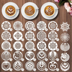 Sitsink Mandala Flower Coffee Stencils - 25 Pcs Stencils for Cookies Sourdough Bread Decor, Reuable Template for Crafts Floral Design