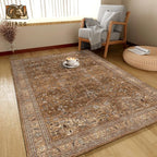 Washable Area Rug 8' x 10' Vintage Traditional Persian Mat - Foldable Distressed Non-Slip Machine Washable Carpet for Living Room Bedroom Kitchen Home Decor - Bronze and Ivory