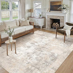 7x9 Washable Area Rug Beige Grey Abstract Living Room Bedroom Throw Rug Neutral Modern Non Slip Soft Low Pile Lightweight Indoor Carpet for Dining Room Office