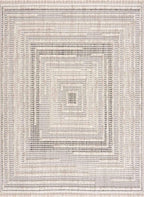 Hauteloom Lunao Living Room, Bedroom Area Rug - Geometric, Solid & Striped - Charcoal, Cream, Beige - 2' x 3'
