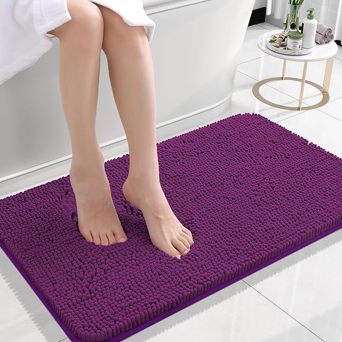 OLANLY Bathroom Rugs 24x16, Extra Soft Absorbent Chenille Bath Rugs, Rubber Backing Quick Dry, Machine Washable Bath Mats for Bathroom Floor, Tub and Shower, Home Decor Accessories, Purple
