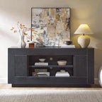 OKD Modern 70" TV Stand, Entertainment Center for TVs Up to 80", Media Console with Large Open Storage & Side Cabinets, Thick Wood Design for Living Room, Black Oak