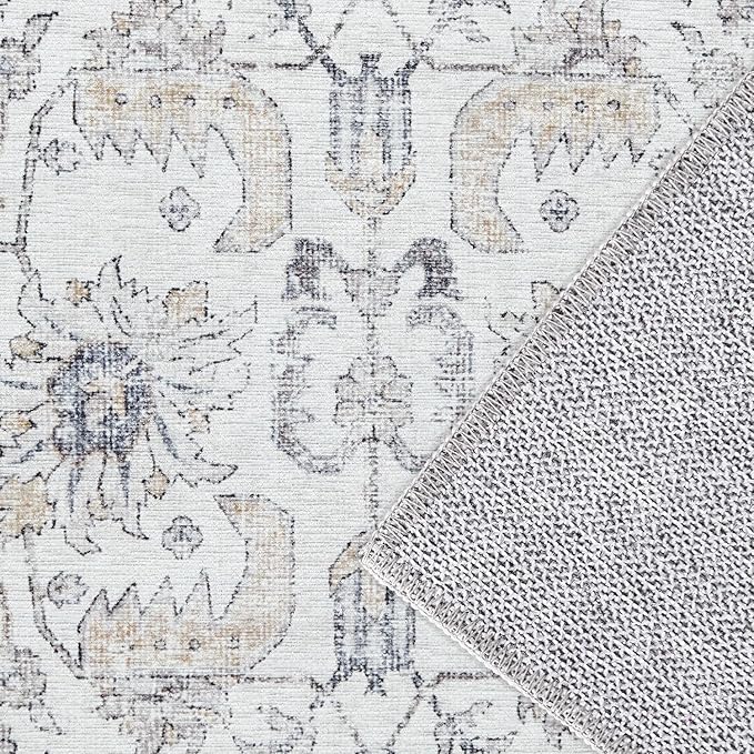 jinchan Kalen Runner Rug 2x5 Washable Hallway Rug Vintage Indoor Thin Retro Floor Cover Distressed Gray Floral Country Lightweight Non Slip Carpet for Entryway Bathroom Bedroom Living Room Grey