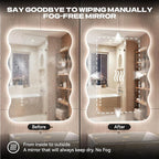 Hasipu Wavy Full Length Mirror with Lights - 55"×30" LED Wavy Floor Mirror, Frameless, Dimmable, Standing or Vertical/Horizontal Wall-Mounted Mirror for Bedroom, Living Room, Cloakroom