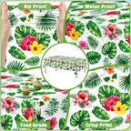 QZYL 4Pcs Luau Party Decorations, 108" X 54" Floral Leaf Tablecloth, Disposable Plastic Luau Party Decorations, Rectangle Tropical Palm Tablecover for Hawaiian Theme Decor Tropical Summer Beach Pool