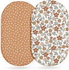 Bassinet Sheets for Baby Girls Boys 2 Pack, Fitted Baby Mattress Sheet for Rectangle, Oval, Hourglass Bassinet Mattress, Breathable Cozy & Universal Fit (Rusty Garden)