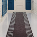 Custom Made Runner Rug for Kitchen Foyer Hallway Entry Choose Your Length 31 Inch Wide Geometric Checkered Design Brown Color (23 feet x 31 Inch)