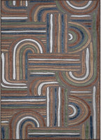 CAMILSON Indoor Outdoor Rug, Brown 5x7 Geometric Arch Striped Area Rugs for Patio and Home Areas, Easy-Cleaning Non-Shedding Living Room, Garden and Deck Washable Outside Carpet (5 x 7)