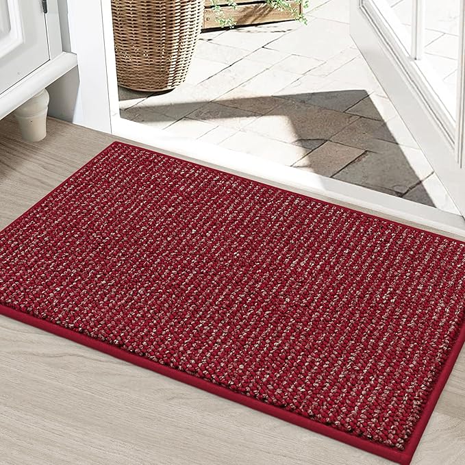 BEQHAUSE Dirt Trapper Door Mat 24" x 36", Non-Slip Washable Doormats Entrance Mat, Dirt Resistant and Absorbent Welcome Mat, Low Profile Floor Mats for Front Back Door and Entryway, Red