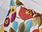 Cream Floral Pillow Cover Blue Flower Pillowcase Boho Cushion Florals Accent Throw Pillowsham Wool Hand Embroidered Size 18x18