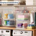 6 Tier Extended Depth Hanging Closet Organizer, Closet Storage Hanging Shelves with Hanging Hooks for Clothes Sweaters Towels Handbags, Stackable Metal Mesh Bins For Closet, Laundry, Bathroom, Dorm
