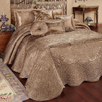 Touch of Class Portia Luxury Bedding | Rich Smoky Topaz | Premier Quilted Polyester Satin | Romantic Hand Guided Machine Quilted Scroll Design 3 Piece Set: King Oversized Bedspread & 2 King Shams