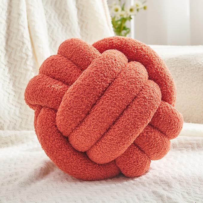 Petrella Knot Pillow Throw Pillows Ball Round Throw Pillows Home Decor Cushion Decorative Aesthetic Grapefruit 13inch