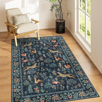 DUKINO 4x6 Rug, Washable Animal Area Rug with Non Slip Vintage Design, Indoor Soft Low Pile Carpet for Bedroom, Nursery, Dining Room, Farmhouse, Playroom, Navy Blue