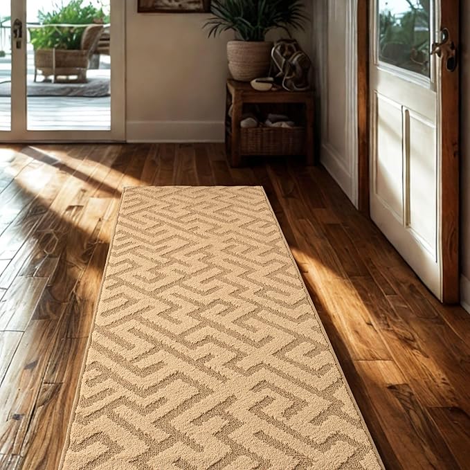 6ft Custom Cut Runner Rug for Indoor Entryway Foyer - Gold Tan | Non-Slip | Washable & Edge Bound