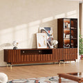 102'' Walnut Finish Entertainment Center for 55/65/75 inch TV, Included 78'' TV Stand and Glass Display Cabinet, 2-Piece Brown Mid Century Modern Wood Media Console for Living Room