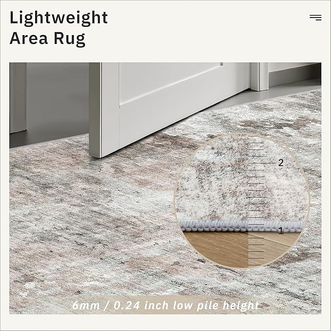 Soalmost Area Rugs 4x6 for Living Room, Vintage Washable Rugs for Dining Room, Kitchen, Non-Slip Area Rug Pink Grey