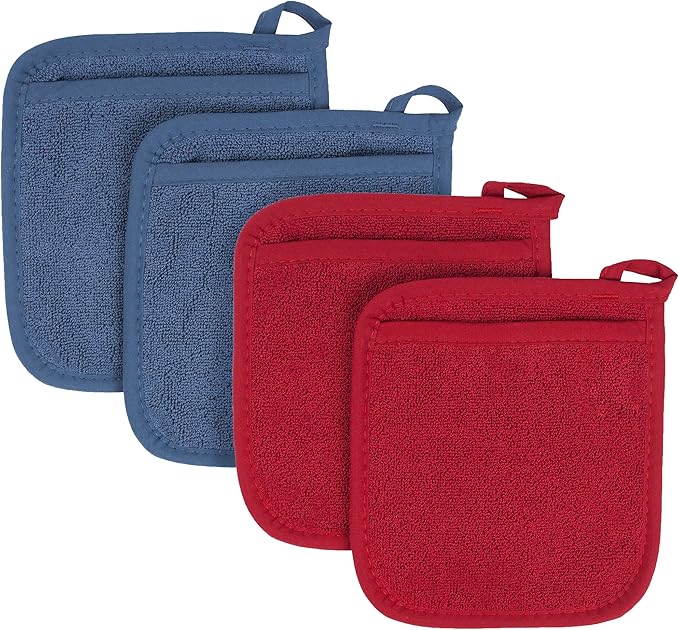 RITZ Terry Pocket Mitt & Hot Pad: Unparalleled Heat Resistant, Durable 100% Cotton – Ergonomically Designed for Optimal Grip – Easy-Care Machine Washable – 4-Pack, Federal/Paprika