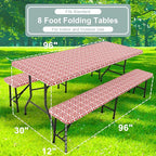 misaya Picnic Table Cover with Bench Cover, Waterproof Elastic Fitted Tablecloth for 8 Foot Tables, Rectangle Washable Polyester Tablecloths for Picnic, Camping, Outdoor (Red, 30" x 96")