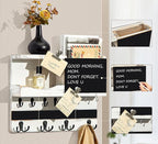Key Holder for Wall Mount with Shelf and Mail Organizer, Key and Mail Holder with 16 Hooks, Farmhouse Entryway Organizer, Home Decor Rack (Pine Wood, White Washed)