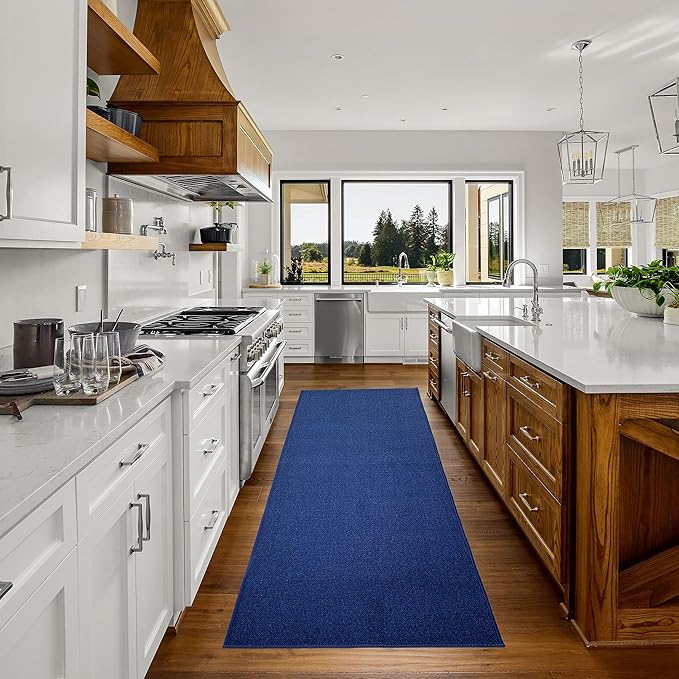 Custom Made Runner Rug Low Pile with Rubber Backing for Kitchen Foyer Hallway Entry Choose Your Length Size 26 Inch Wide Solid and Plain Dark Blue Color (25 feet x 26 inch)