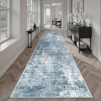 Soalmost Runner Rug 2'6" x 12' Washable Non-Slip 2.5x12 ft Long Runner Rugs for Kitchen Bathroom Laundry Room Vintage Ultra Thin Runners for Hallway Entryway Blue/Grey