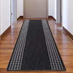 Custom Made Runner Rug for Kitchen Foyer Hallway Entry Choose Your Length 26 Inch Wide Geometric Checkered Design Black Color (10 feet x 26 inch)