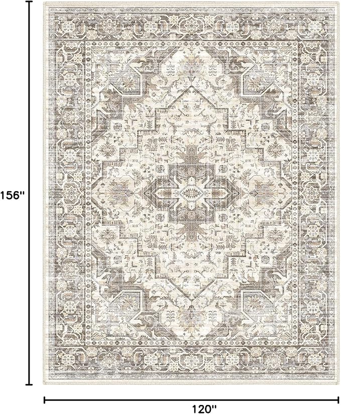 Area Rug Machine Washable Rug 10'x13' - Vintage Design Large Area Rugs with Non Slip Rugs for Living Room Bedroom,Stain Resistant, Home Decor Office Area Rug (Beige Brown 10'x13')