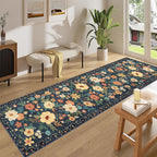 DUKINO 2x8 Runner Rug for Hallway, Washable Kitchen Runner Rug with Rubber Backing Non Slip, Low Pile Soft Boho Floral Thin Carpet for Entryway, Hallway, Bathroom, Laundry Room, Navy Blue