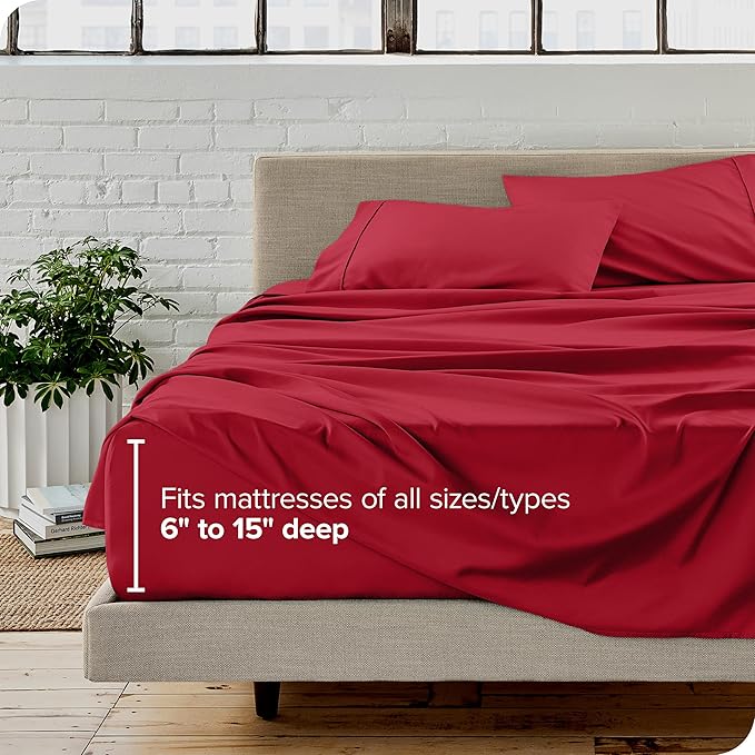 Bare Home Full Sheet Set - Luxury 1800 Ultra-Soft Microfiber Full Bed Sheets - Double Brushed - Deep Pockets - Easy Fit - 4 Piece Set - Bedding Sheets & Pillowcases (Full, Red)