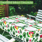 QZYL 4Pcs Luau Party Decorations, 108" X 54" Floral Leaf Tablecloth, Disposable Plastic Luau Party Decorations, Rectangle Tropical Palm Tablecover for Hawaiian Theme Decor Tropical Summer Beach Pool