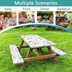 Picnic Table Cover with Bench Covers and Bag, Camping Essentials, Eucalyptus Leaves Outdoor Table Covers, Waterproof Windproof, Fitted Tablecloth Cover with Elastic Edge, 3 PCS, 30x96 Inch