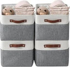DECOMOMO Storage Bins, Large Fabric Storage Baskets for Shelves, Decorative Linen Closet Organizer, 15 x 11 x 9.5 inches (Slate Grey & White, 4 Pack)