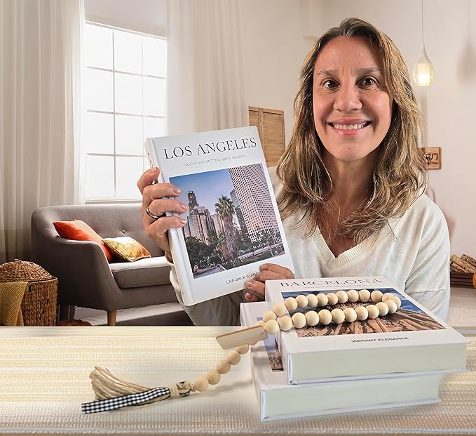 Decorative Coffee Table Book Set – 3 Neutral Hardcover Books with Blank Pages for Home Styling – Travel-Inspired Display Featuring Barcelona, Milan & Los Angeles
