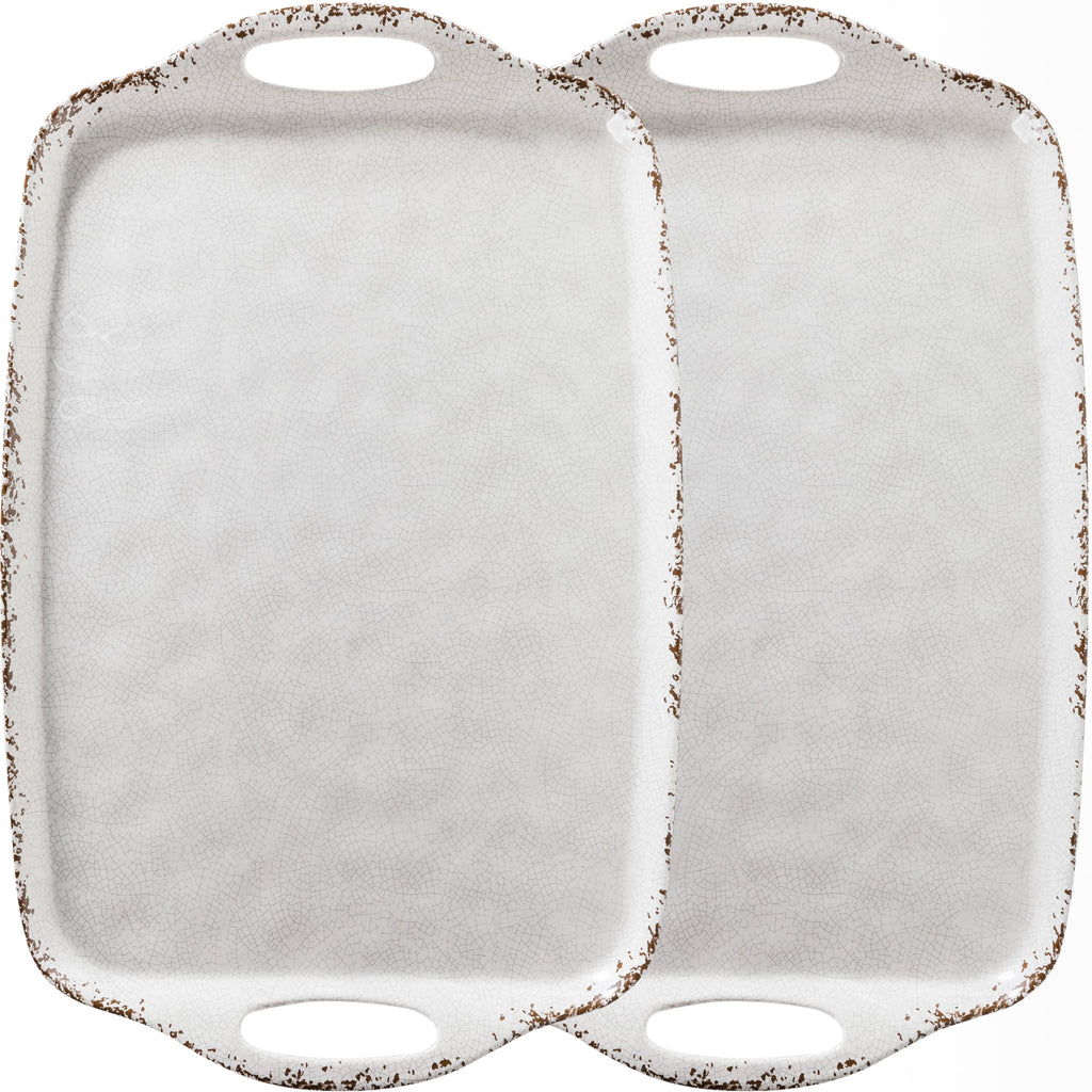 ZAROCRUS Extra Large Serving Tray with Handles, 19 x12 inch, Set of 2, Melamine Platters for Serving Food, Turkey, Cookie, Farmhouse Rectangular Brekfast Tray, Dishwasher Safe, Gray