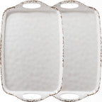 ZAROCRUS Extra Large Serving Tray with Handles, 19 x12 inch, Set of 2, Melamine Platters for Serving Food, Turkey, Cookie, Farmhouse Rectangular Brekfast Tray, Dishwasher Safe, Gray